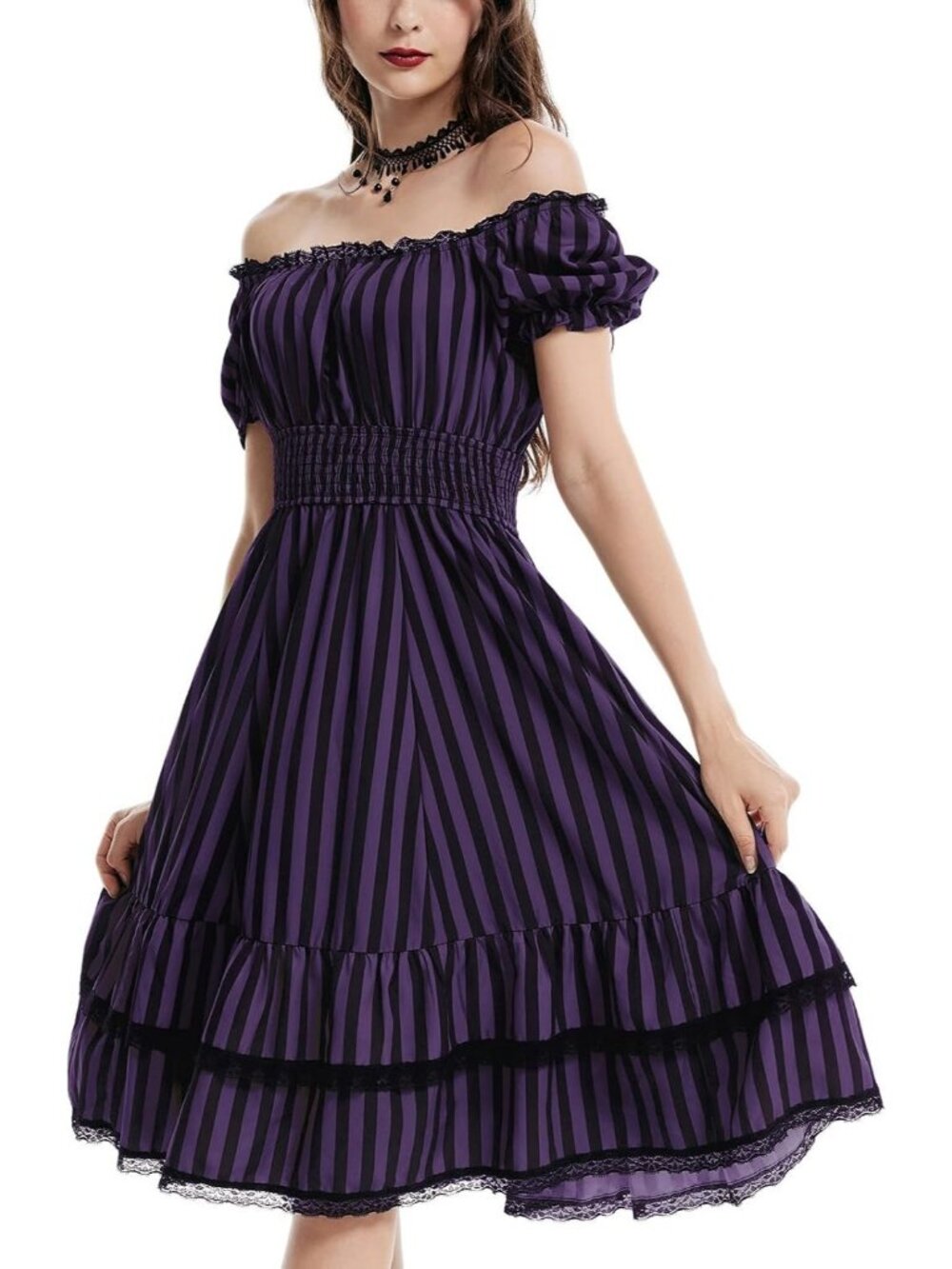 Scarlet Darkness Corset Dress for Women Summer Square Neck Dresses-Purple Black